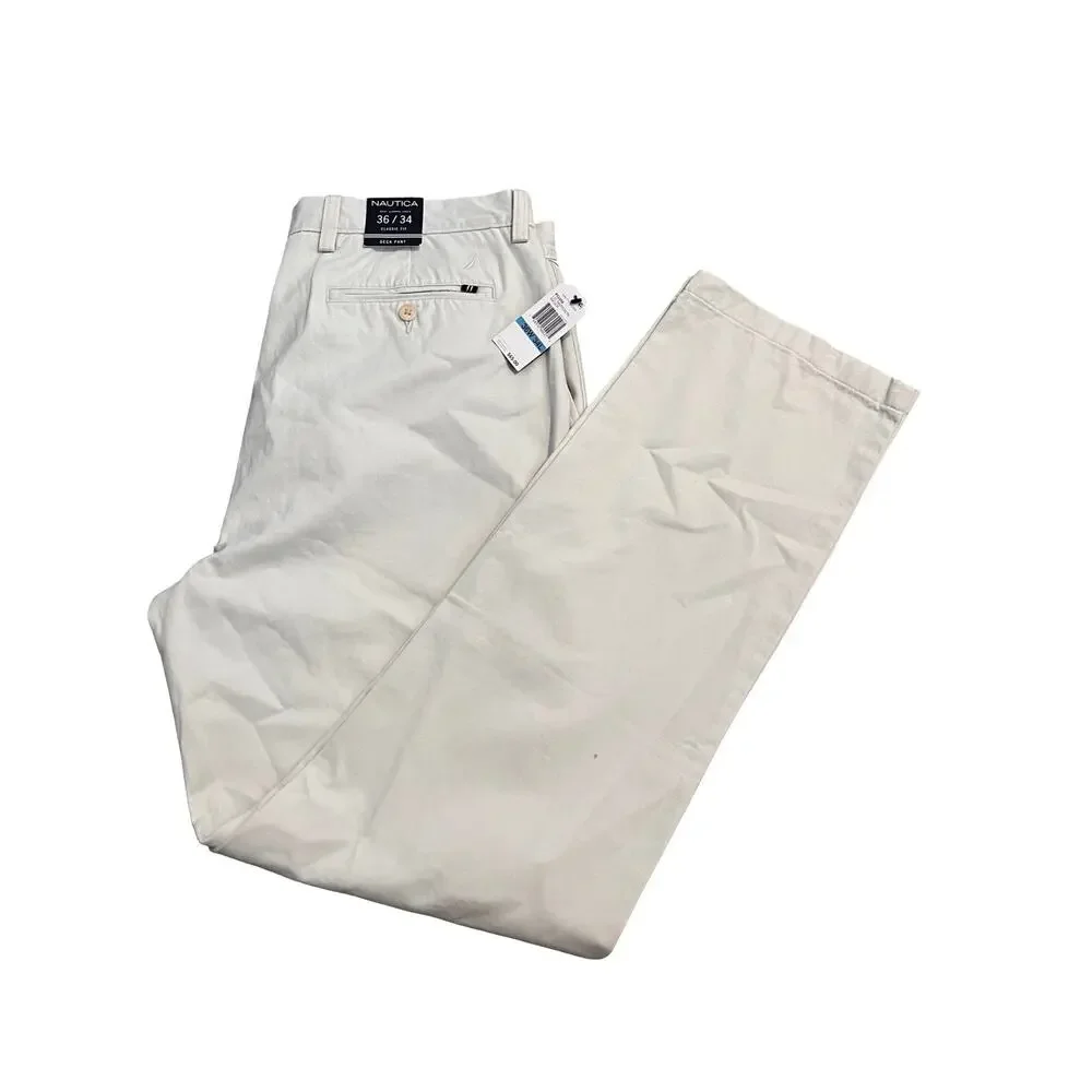 Nautica Deck Pants 36x34 Men’s Flat Front Khaki Cotton Twill Casual Chinos NWT